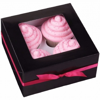 Black Cupcake Box with Ribbon Tie