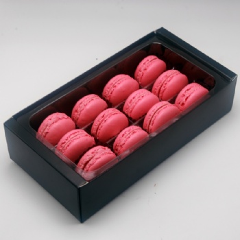 Flat Paper Macaroon Drawer Box With PET Tray and Window